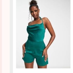 Emerald Cowl Neck Halter Romper